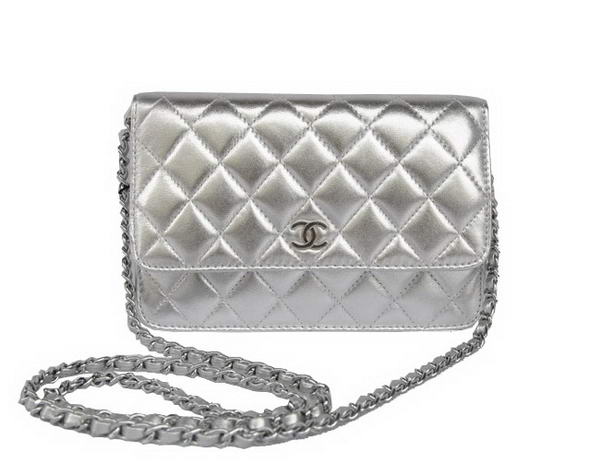 Best New Color Chanel A33814 Silver Sheepskin Leather Flap Bag Silver Replica